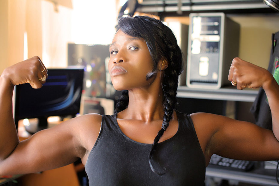 Woman flexing muscles