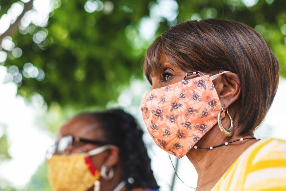 Ladies wearing masks