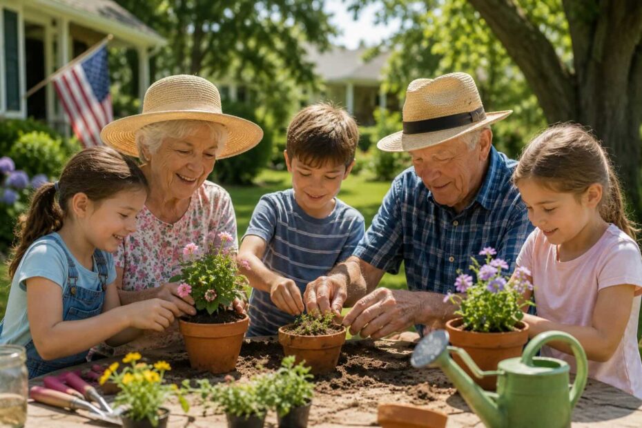 family summer gardening