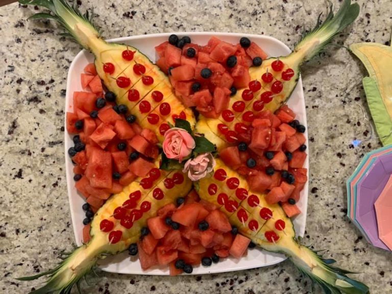 Loaded plate of food